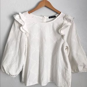 ZARA TRF collocation eyelet ruffle shirt
